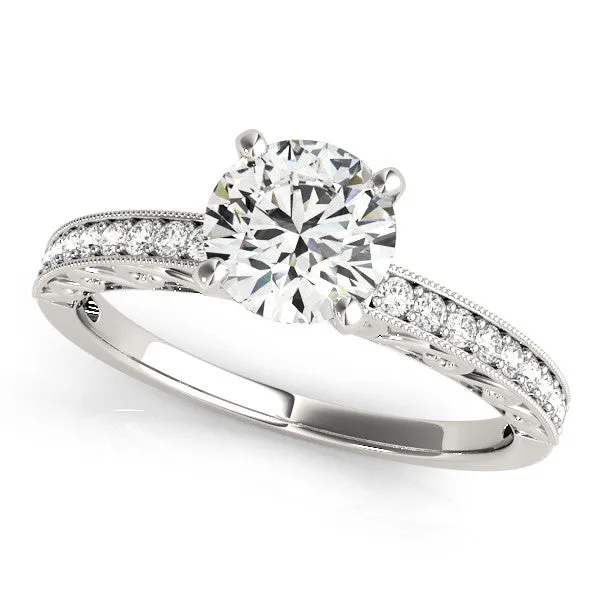 Carved Diamond Engagement Ring Setting Moissanite Center - Poca