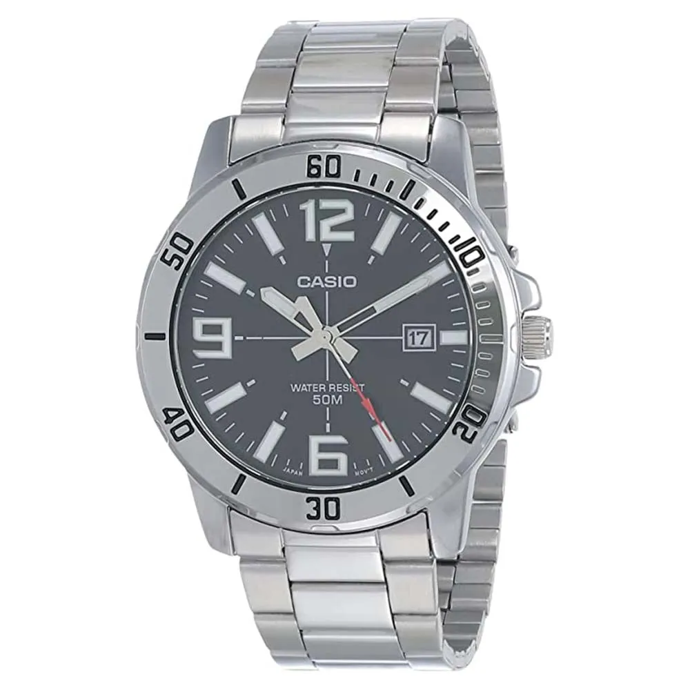 Casio Men's Black Dial Silver Stainless Steel Band Japanese Quartz Watch - MTP-VD01D-1BVUDF