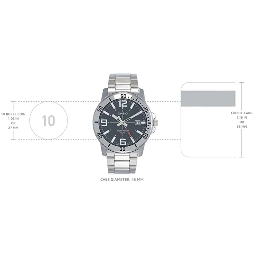 Casio Men's Black Dial Silver Stainless Steel Band Japanese Quartz Watch - MTP-VD01D-1BVUDF