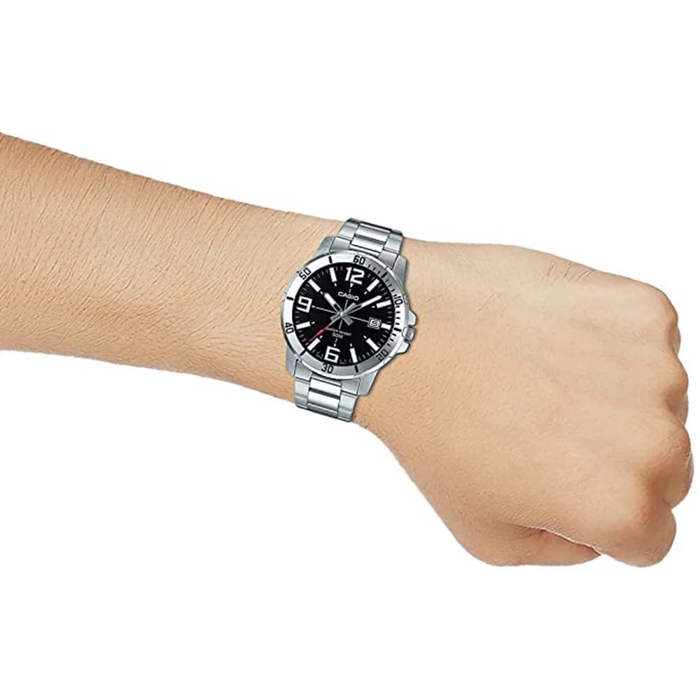 Casio Men's Black Dial Silver Stainless Steel Band Japanese Quartz Watch - MTP-VD01D-1BVUDF