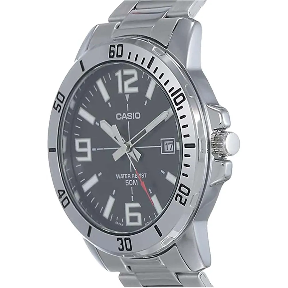 Casio Men's Black Dial Silver Stainless Steel Band Japanese Quartz Watch - MTP-VD01D-1BVUDF