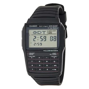 Casio Mens Data Bank Resin Case Mineral Dial Window Japanese Quartz Movement Black Digital Watch - DBC-32-1ADF