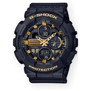 Casio Women's Black Gold Dial Black Resin Band Analog Digital G-Shock Japanese Quartz Watch - GMAS140M-1A