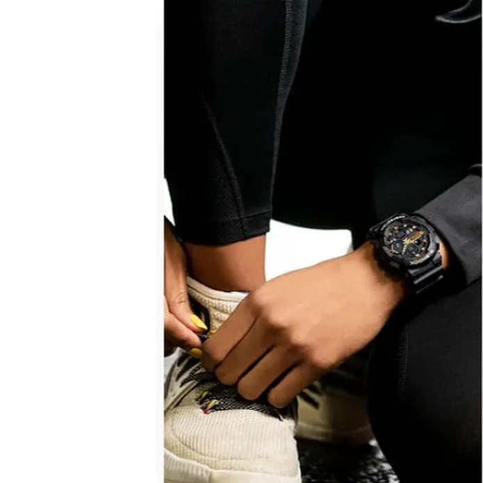 Casio Women's Black Gold Dial Black Resin Band Analog Digital G-Shock Japanese Quartz Watch - GMAS140M-1A