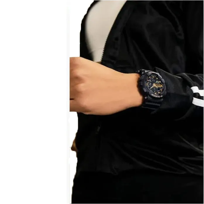 Casio Women's Black Gold Dial Black Resin Band Analog Digital G-Shock Japanese Quartz Watch - GMAS140M-1A