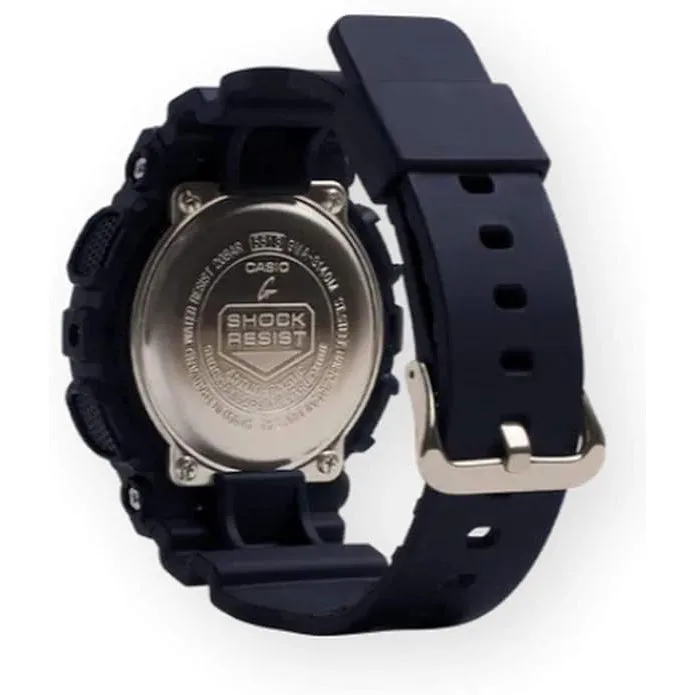 Casio Women's Black Gold Dial Black Resin Band Analog Digital G-Shock Japanese Quartz Watch - GMAS140M-1A