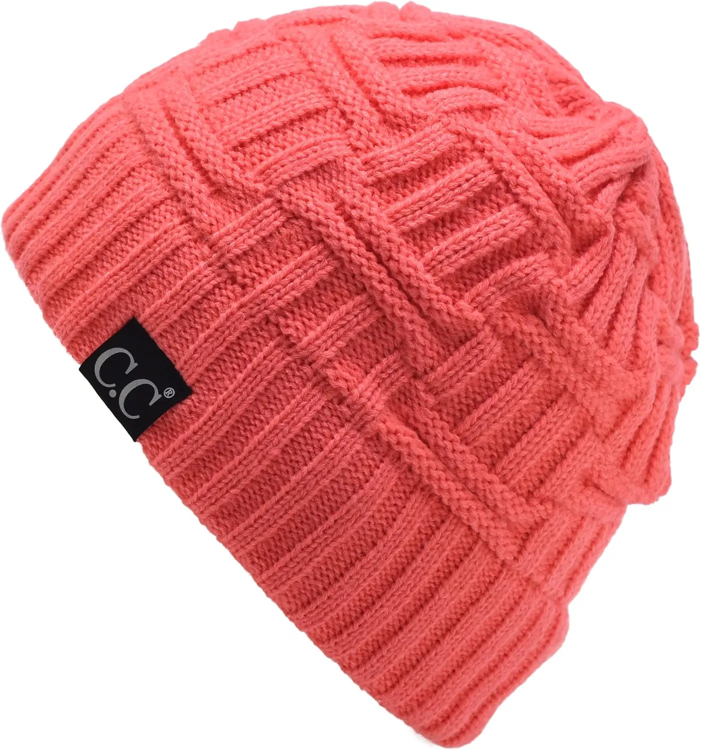 C.C Trendy Lightweight Winter Warm Chunky Soft Stretch Cable Knit Stylish Skull Hat Cap
