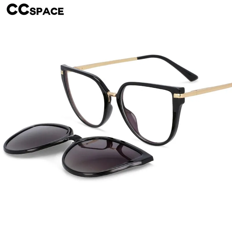 CCspace Unisex Full Rim Oversized Square Tr 90 Frame Eyeglasses Clip On Sunglasses 53791