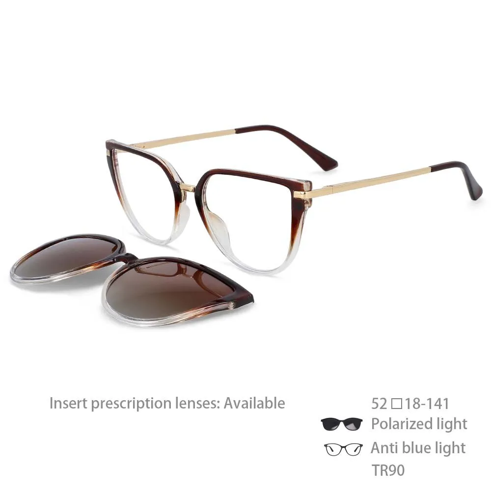 CCspace Unisex Full Rim Oversized Square Tr 90 Frame Eyeglasses Clip On Sunglasses 53791
