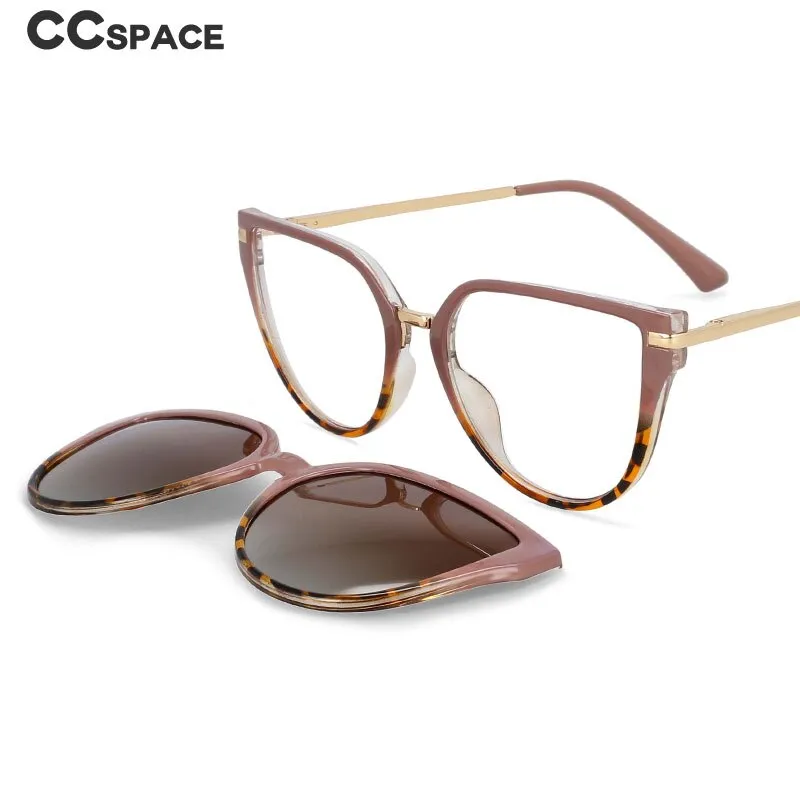 CCspace Unisex Full Rim Oversized Square Tr 90 Frame Eyeglasses Clip On Sunglasses 53791