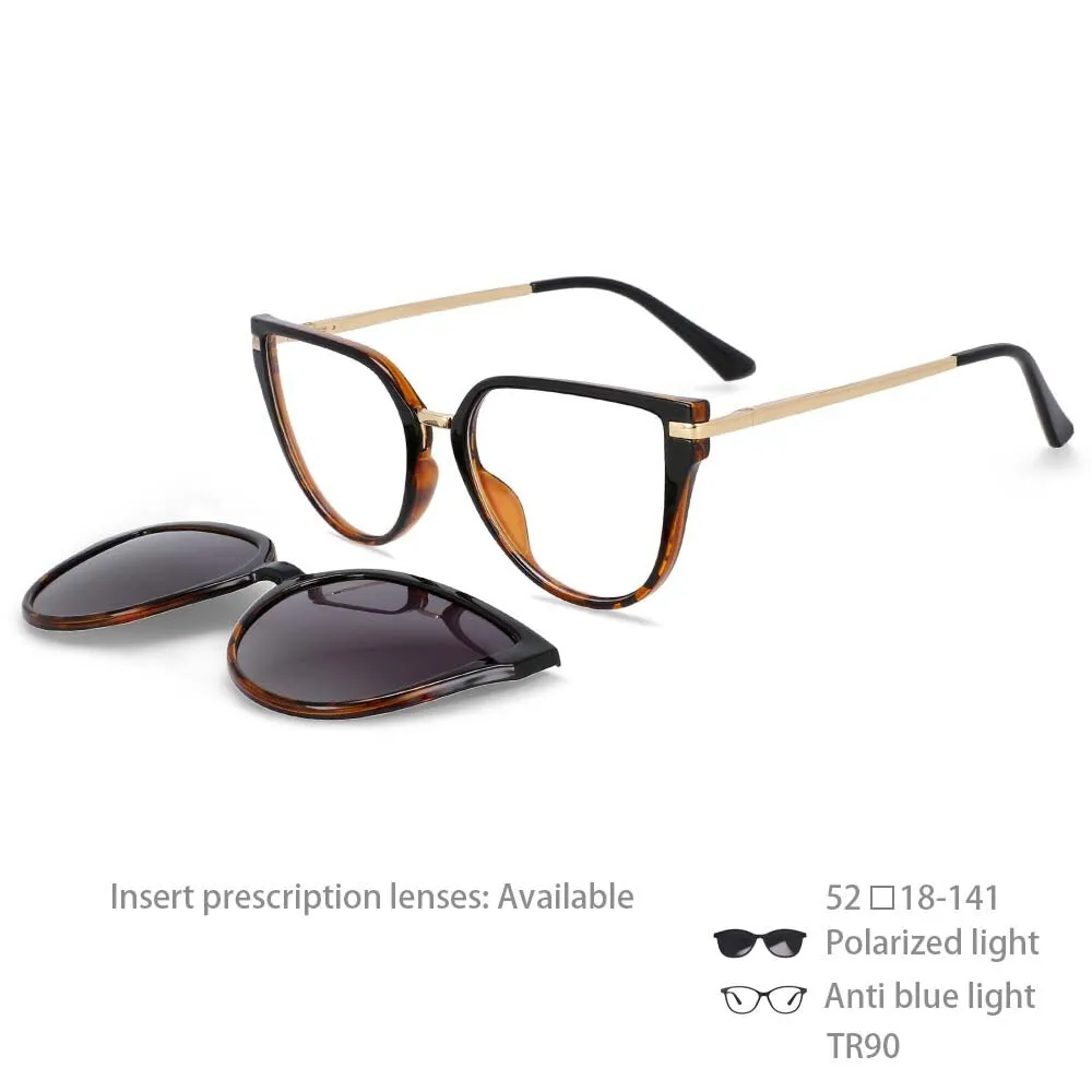 CCspace Unisex Full Rim Oversized Square Tr 90 Frame Eyeglasses Clip On Sunglasses 53791