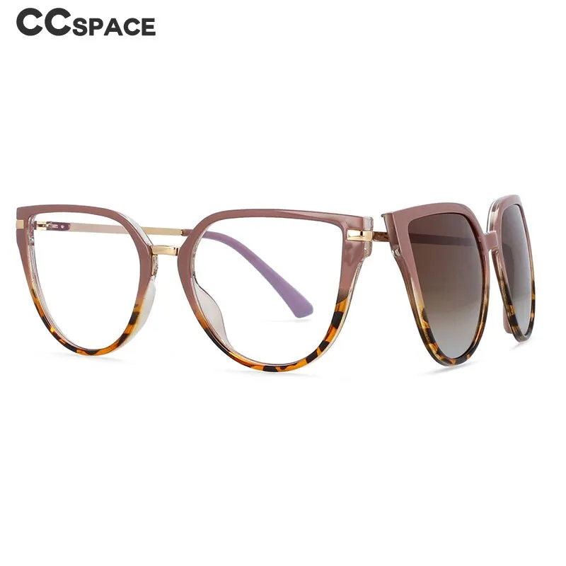CCspace Unisex Full Rim Oversized Square Tr 90 Frame Eyeglasses Clip On Sunglasses 53791