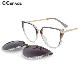 CCspace Unisex Full Rim Oversized Square Tr 90 Frame Eyeglasses Clip On Sunglasses 53791
