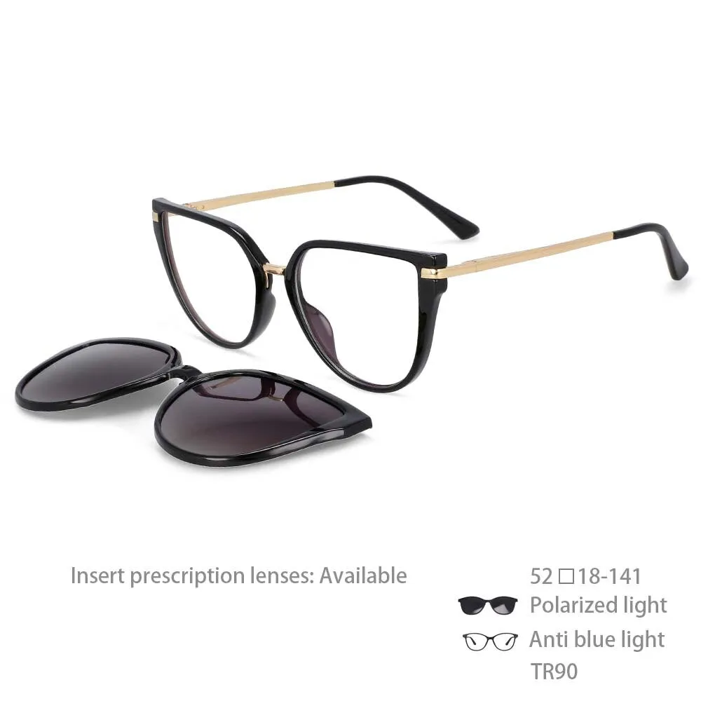 CCspace Unisex Full Rim Oversized Square Tr 90 Frame Eyeglasses Clip On Sunglasses 53791