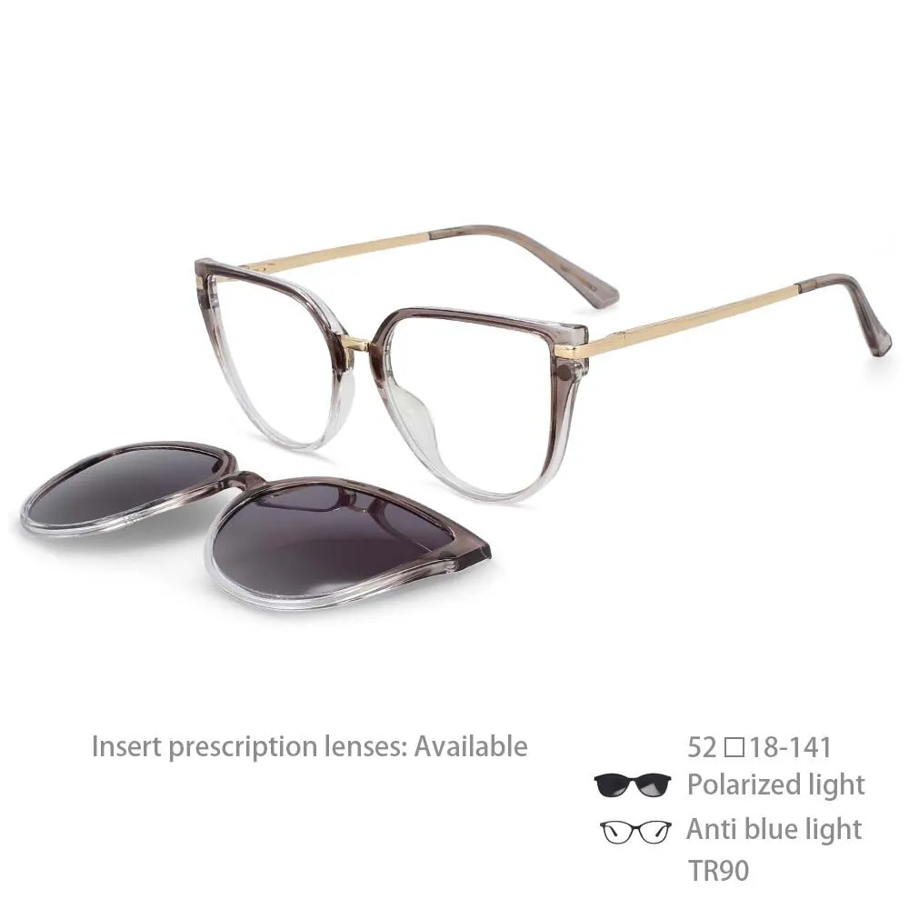 CCspace Unisex Full Rim Oversized Square Tr 90 Frame Eyeglasses Clip On Sunglasses 53791