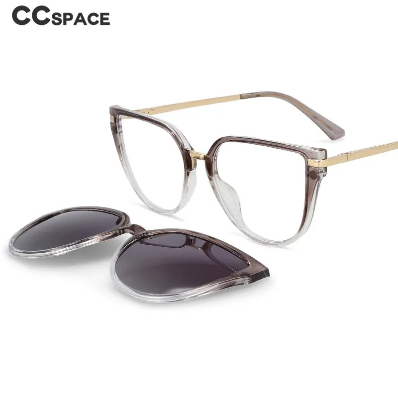 CCspace Unisex Full Rim Oversized Square Tr 90 Frame Eyeglasses Clip On Sunglasses 53791