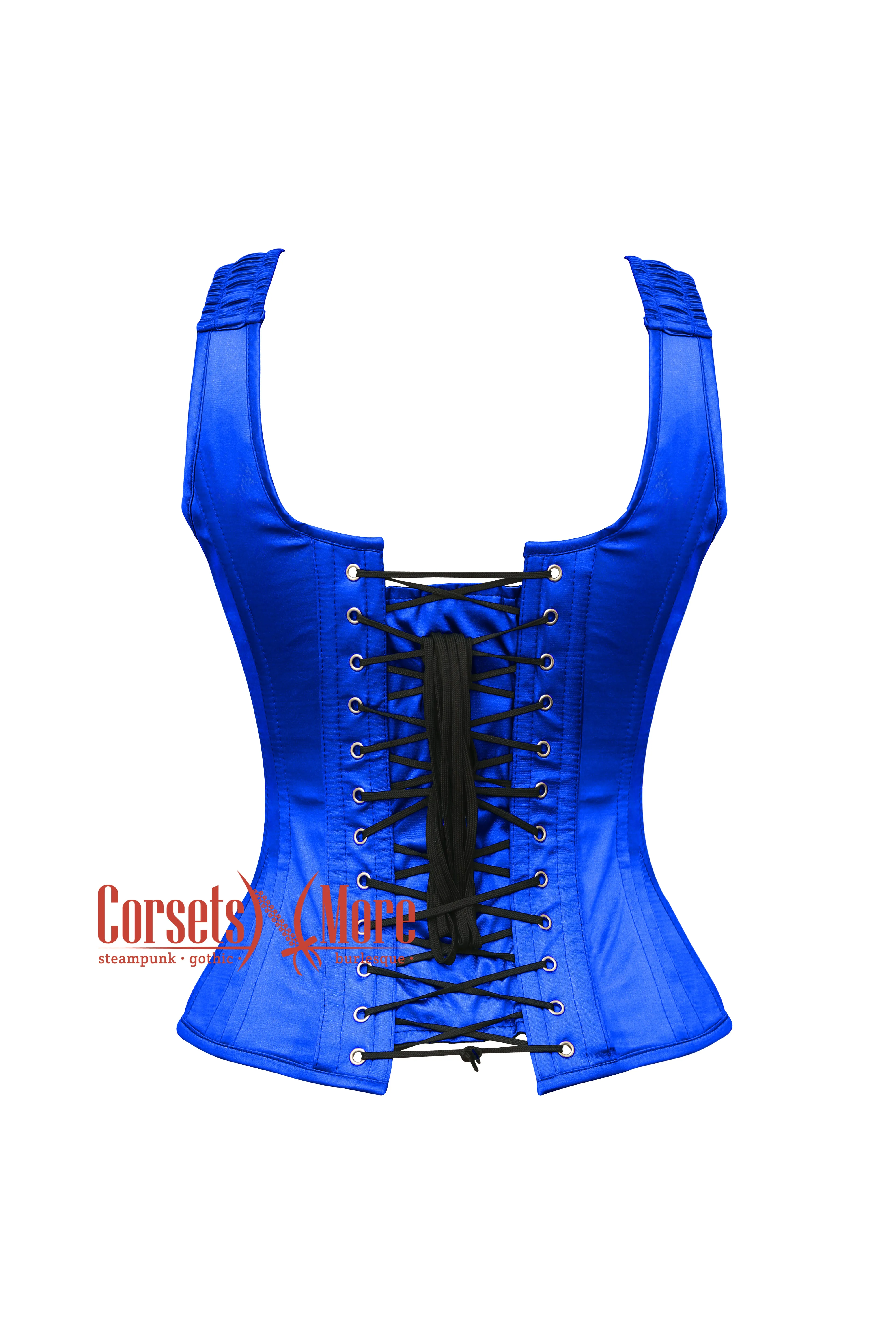 Celeste Bluewater Blue Satin Shoulder Strap Gothic Zipper Overbust Corset Top
