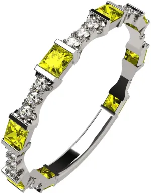 Central Diamond Center Stackable Birthstone Ring Band w/Simulated Birthstones, Sterling Silver