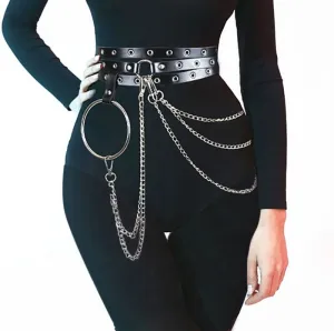 Chain Tassels PU Leather Punk Waist Belt