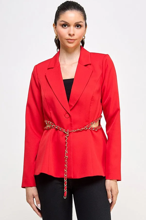 Chain Trim Waist Cutout Blazer