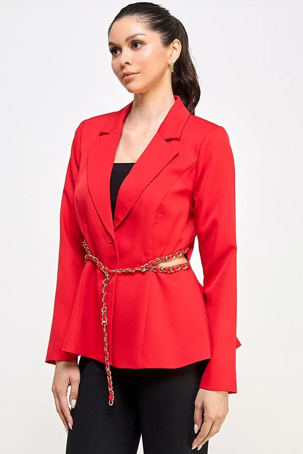 Chain Trim Waist Cutout Blazer