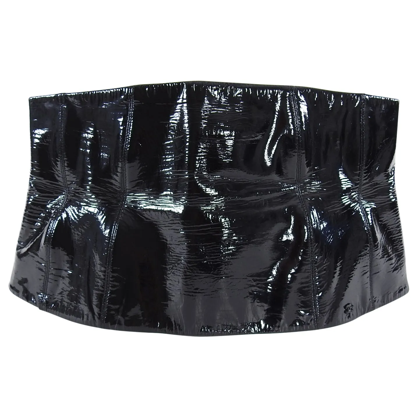 Chanel 2001 Fall Black Patent Leather Wide Waist Cincher Corset Belt