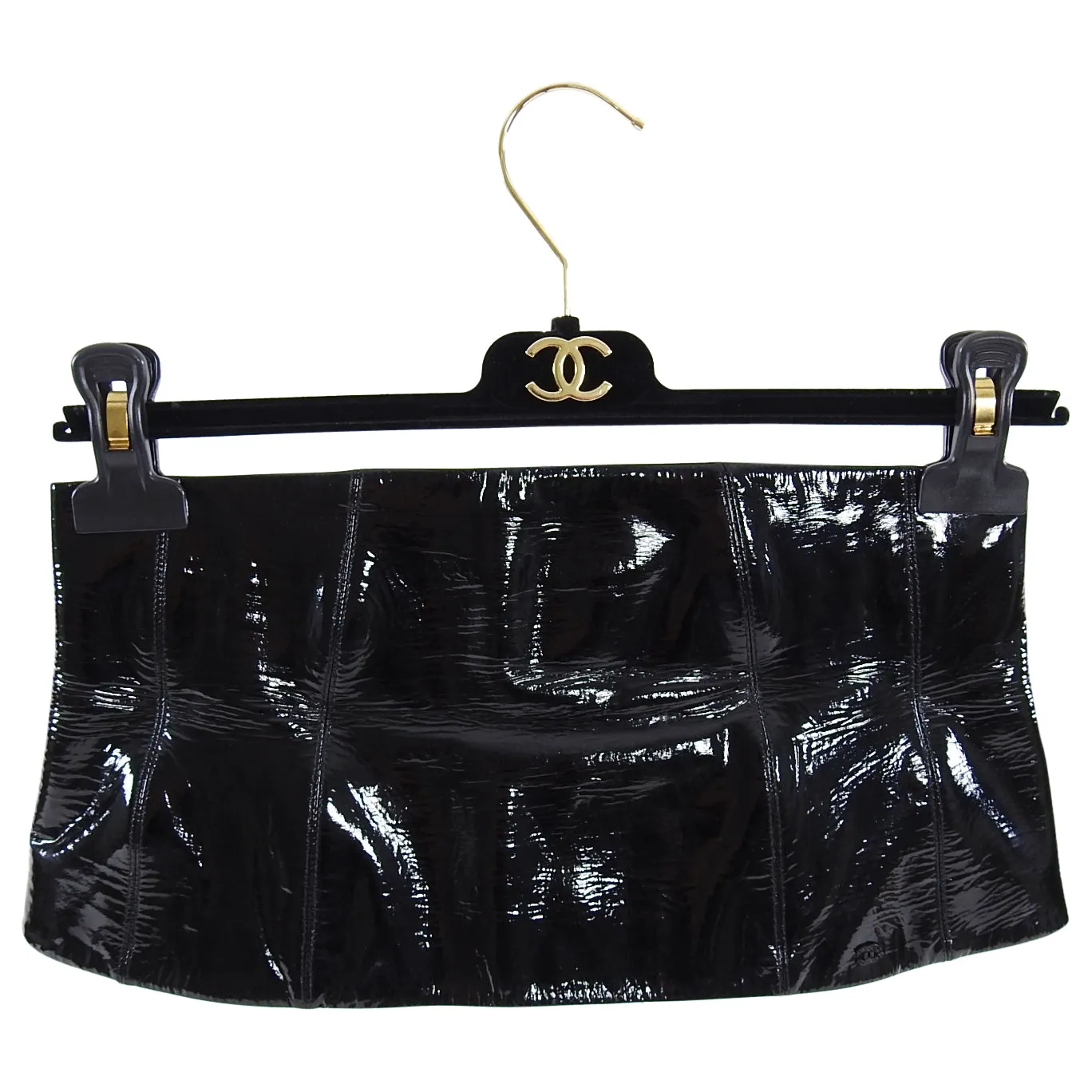 Chanel 2001 Fall Black Patent Leather Wide Waist Cincher Corset Belt