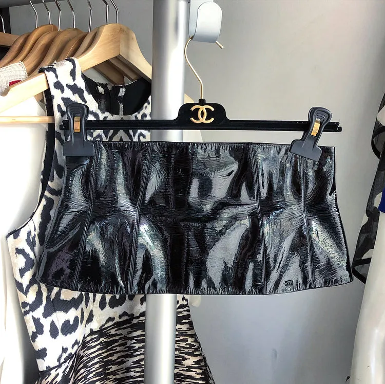 Chanel 2001 Fall Black Patent Leather Wide Waist Cincher Corset Belt