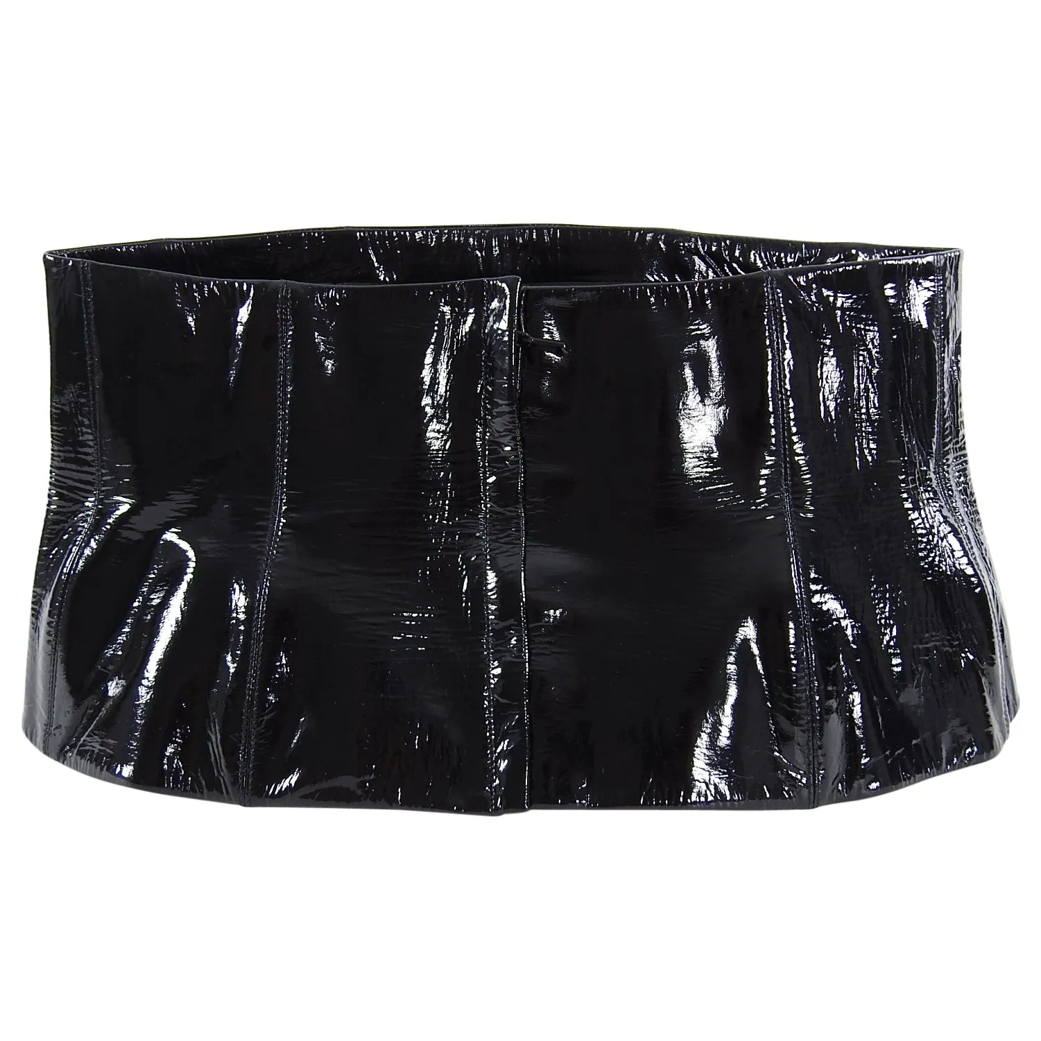 Chanel 2001 Fall Black Patent Leather Wide Waist Cincher Corset Belt