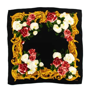 Chanel Black & Red Camellia Silk Floral Scarf