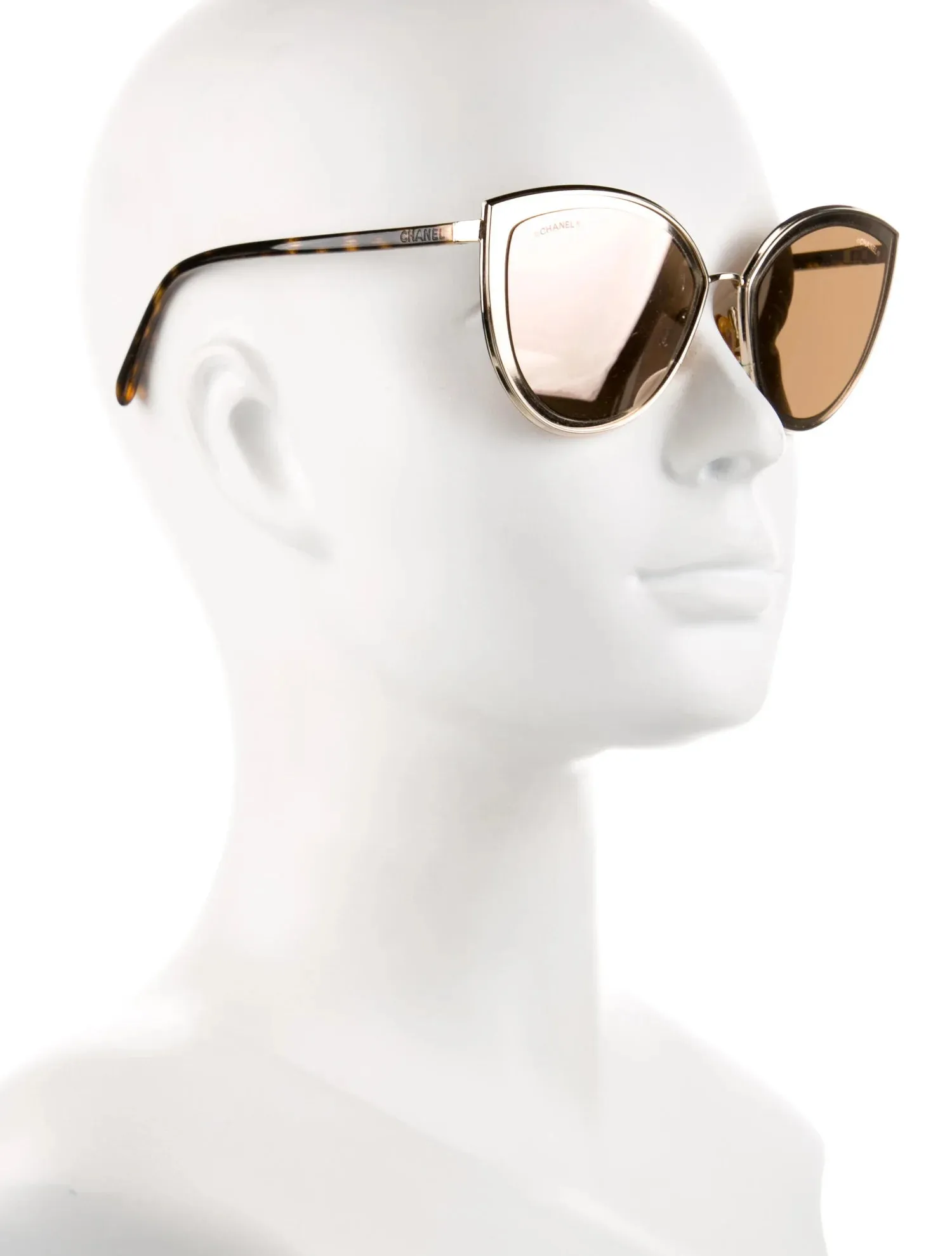 CHANEL Limited Edition 18K Gold Metal Cat Eye Sunglasses 4222 Pink Gold ladies