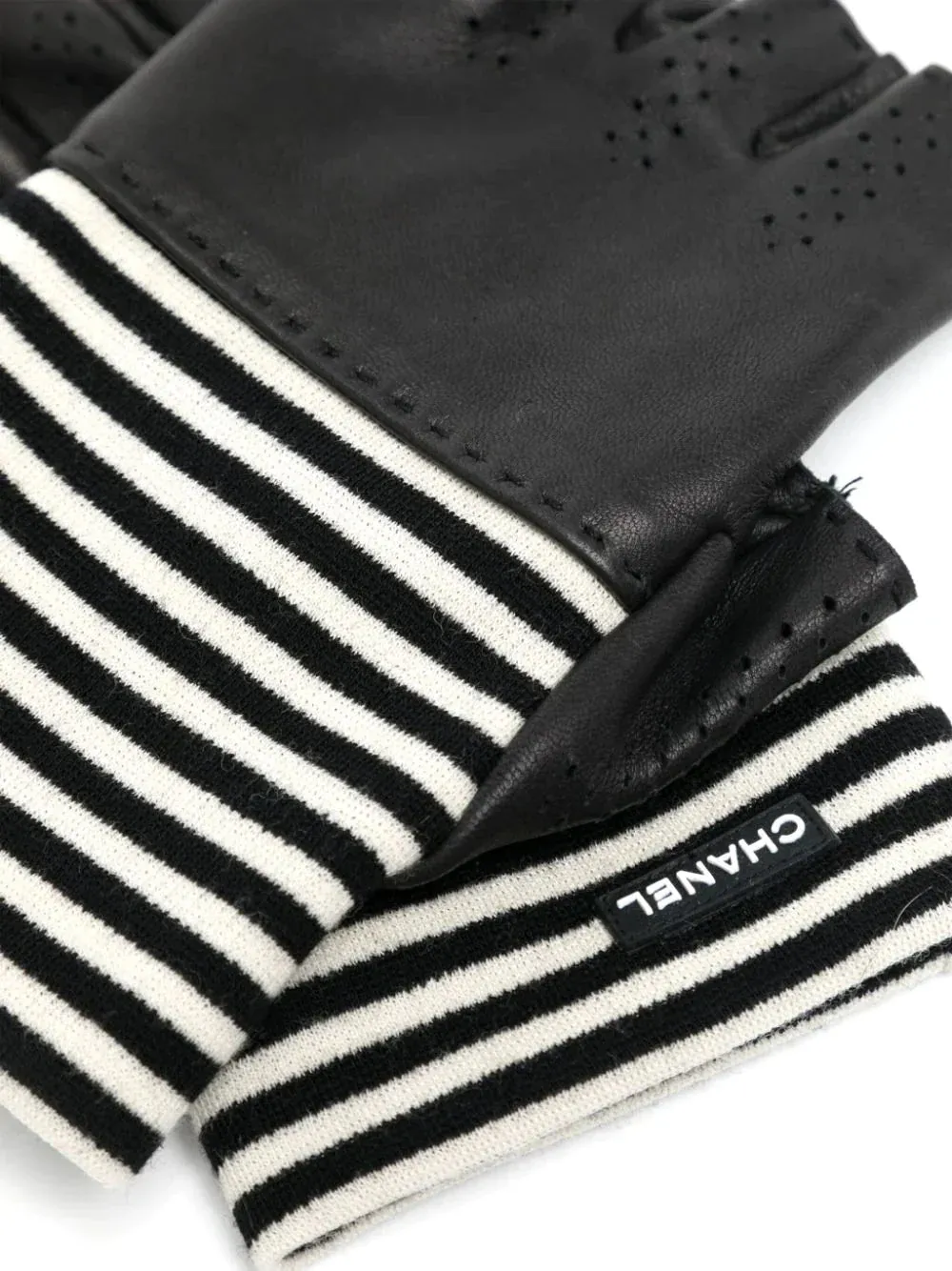 CHANEL Striped Fingerless Gloves
