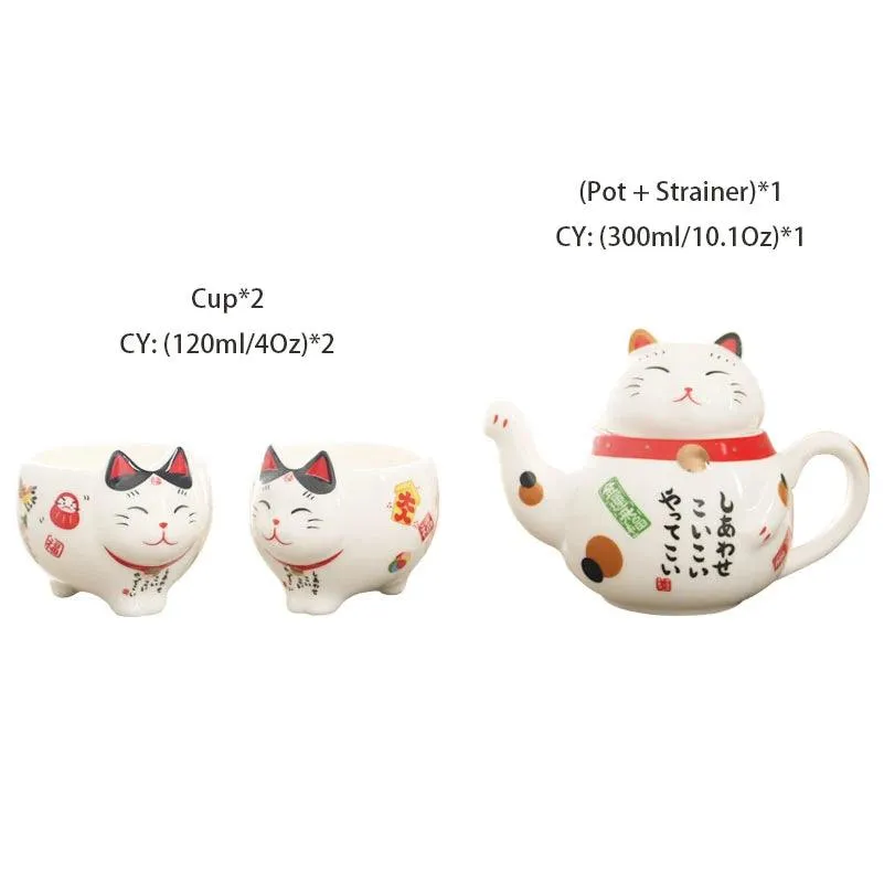 Charming Maneki Neko Porcelain Cat Tea Set with Plutus Teapot for Enchanting Tea Experiences