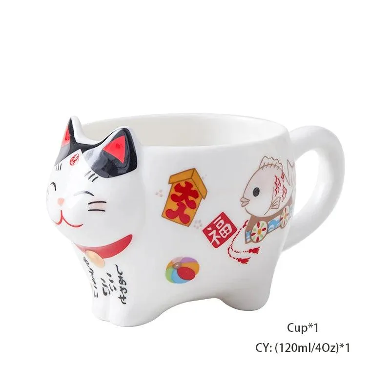 Charming Maneki Neko Porcelain Cat Tea Set with Plutus Teapot for Enchanting Tea Experiences