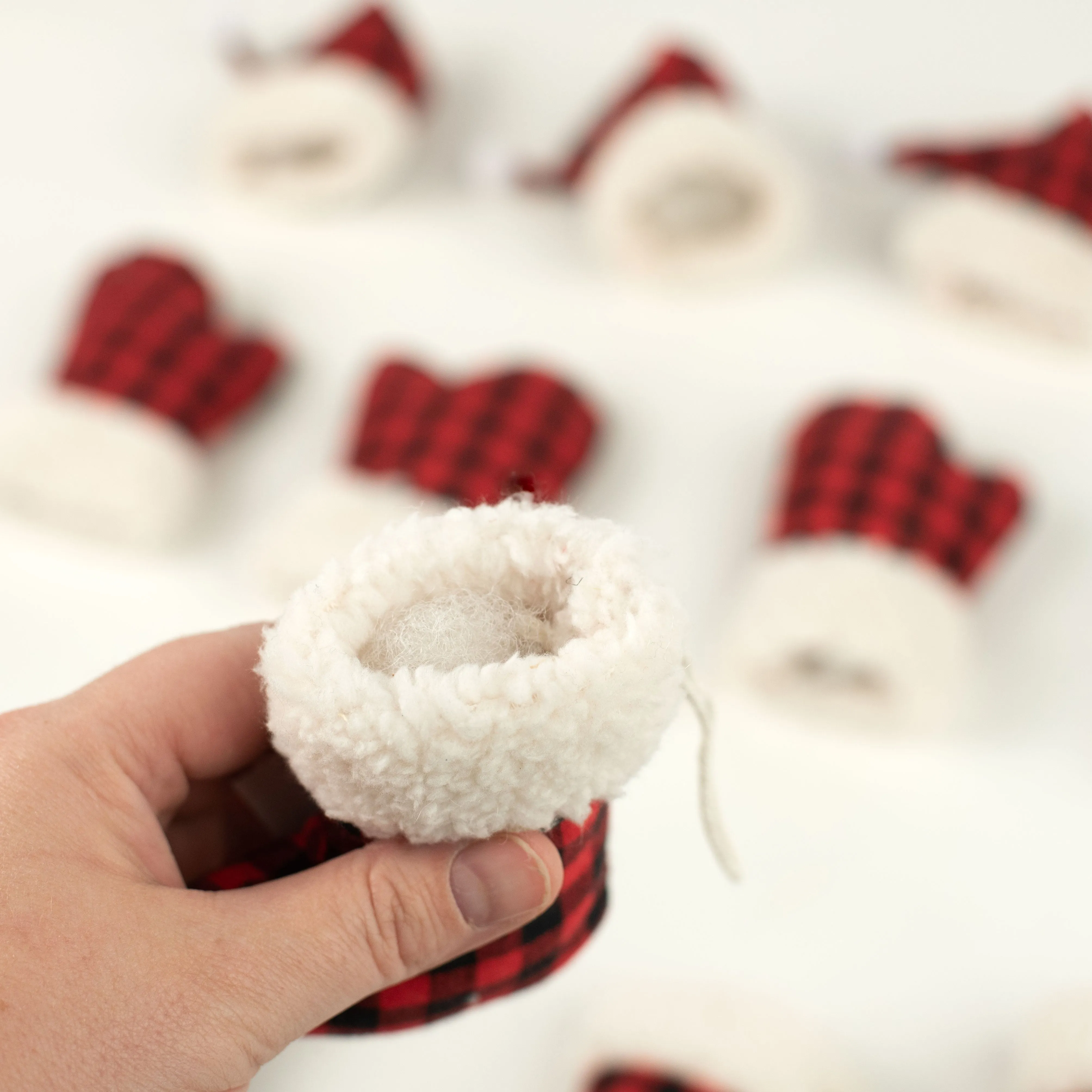 Check Hat, Stocking, Mitten Ornament Set: Red & Black (12)