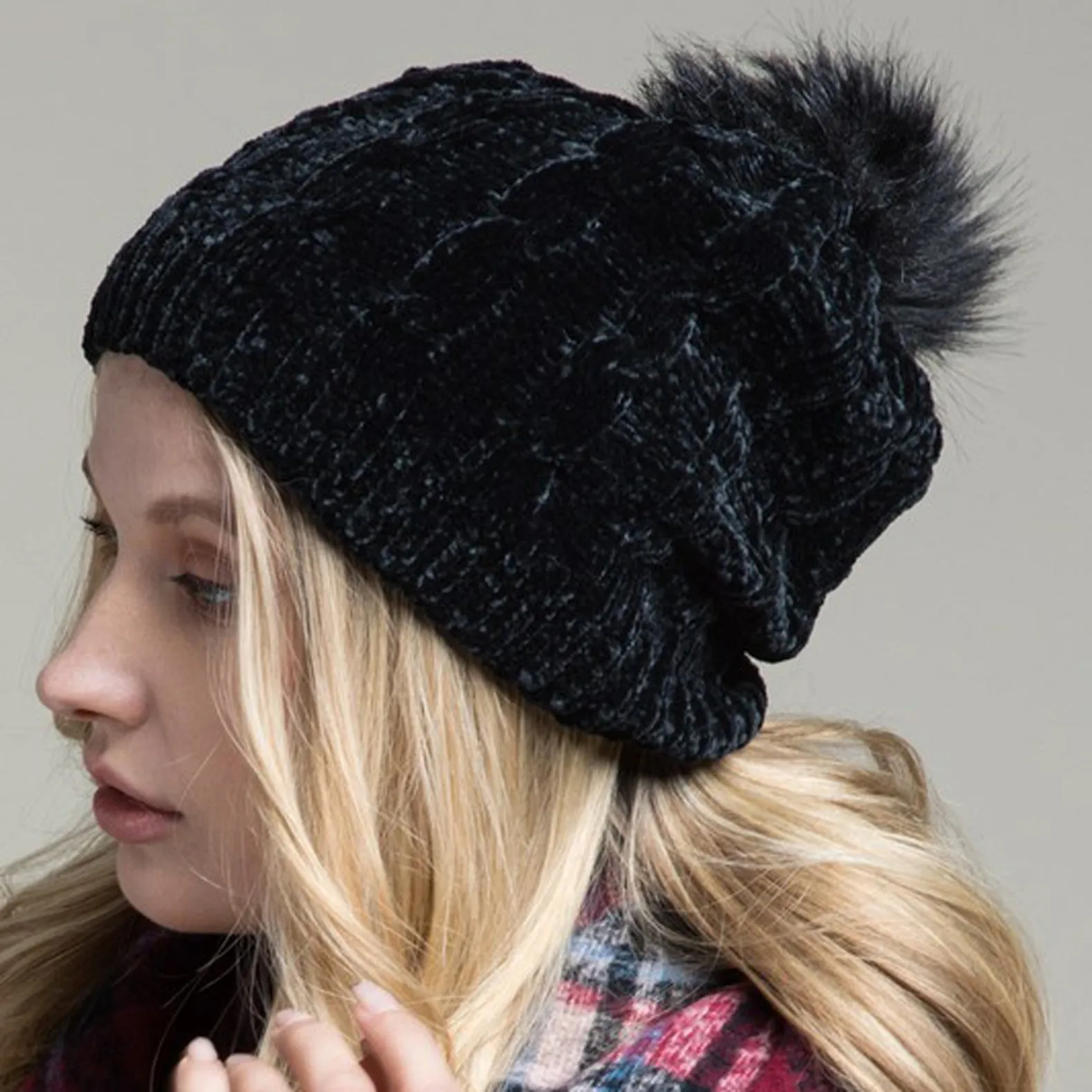 Chenille Cable Knit Beanie