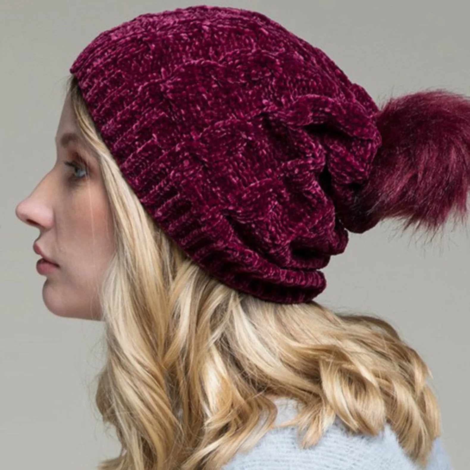 Chenille Cable Knit Beanie