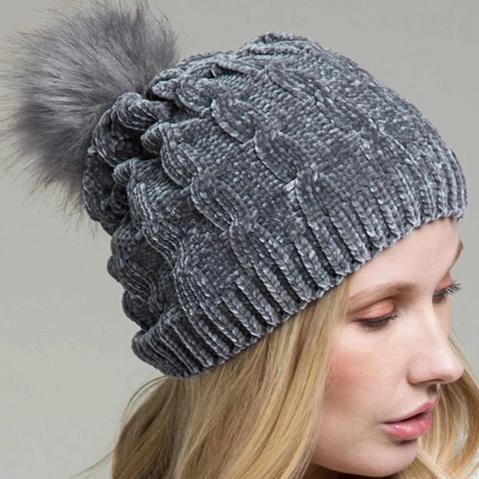 Chenille Cable Knit Beanie