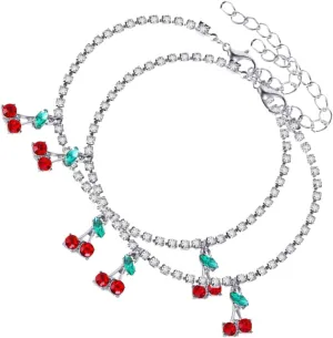 Cherry Rhinestone Foot Anklet Foot Jewelry Girl Ankle Jewelry Decor Adjustable Chain