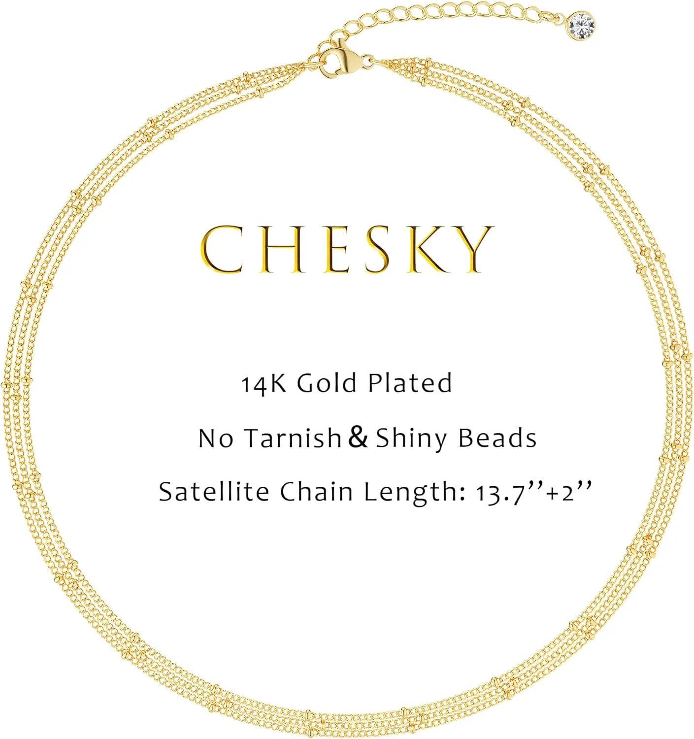 CHESKY Dainty Gold Necklace for Women, Trendy 14k Gold Plated/Sterling Silver Satellite Choker Necklace Thin Beaded Layered Choker Necklaces Discs Paperclip Chain Necklaces Womens Simple Jewelry Gift