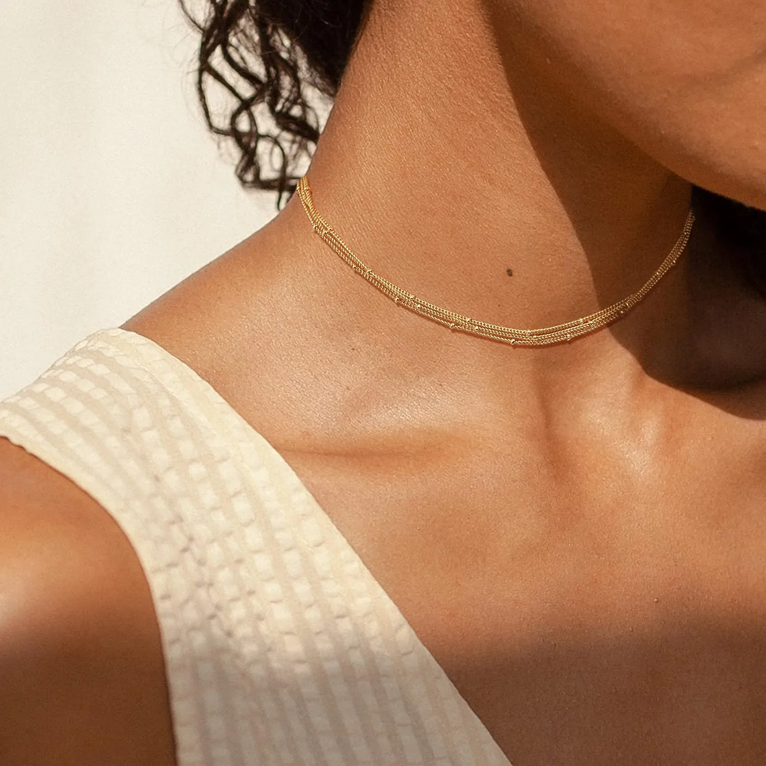 CHESKY Dainty Gold Necklace for Women, Trendy 14k Gold Plated/Sterling Silver Satellite Choker Necklace Thin Beaded Layered Choker Necklaces Discs Paperclip Chain Necklaces Womens Simple Jewelry Gift