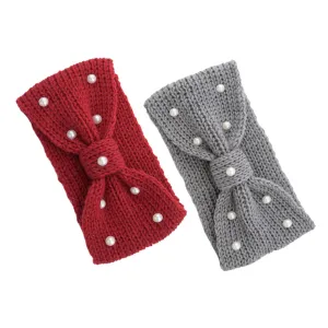 Chic Knitted Headband Pearl Bow Headbands Ear Warmers for Cold Climate
