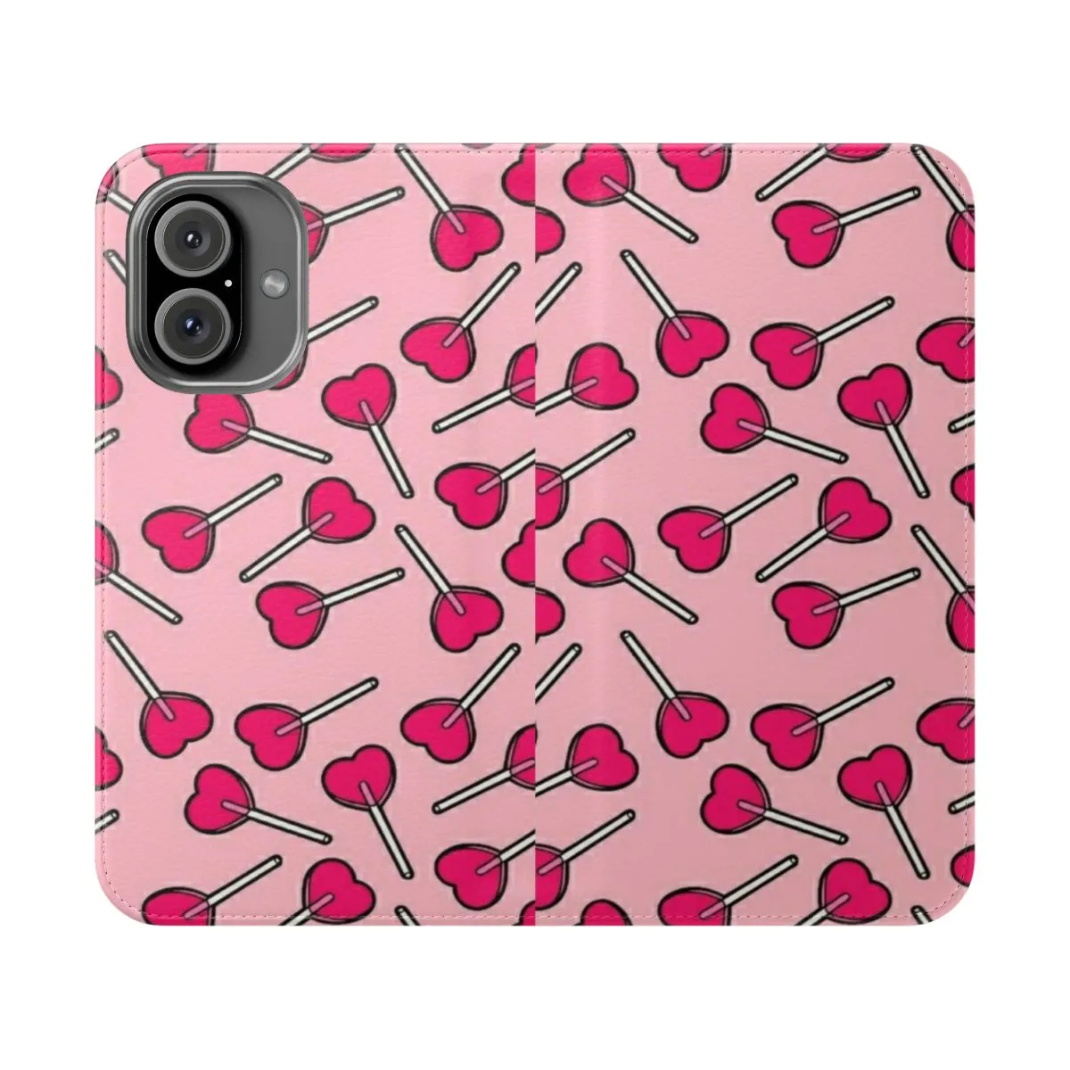 Chic Pastel Pink Flip Phone Case with Cute Kawaii Design