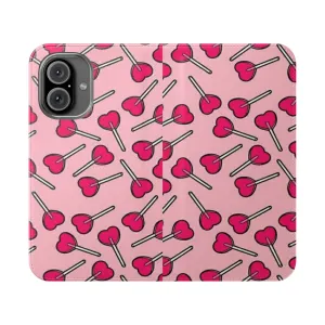 Chic Pastel Pink Flip Phone Case with Cute Kawaii Design