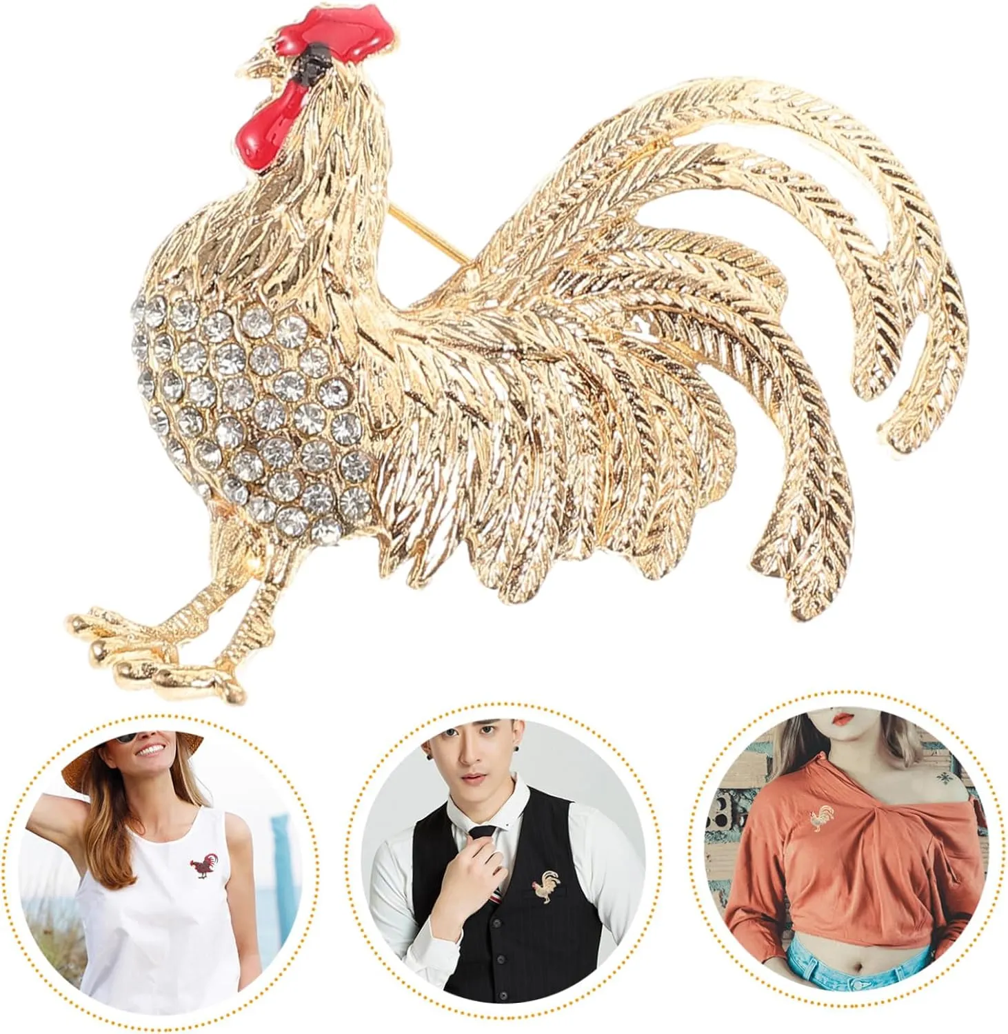 Chicken Brooch Lapel Pin Rooster Ornament Rhinestone Brooch Pin Coat Brooch Women Shirt Brooch Pins