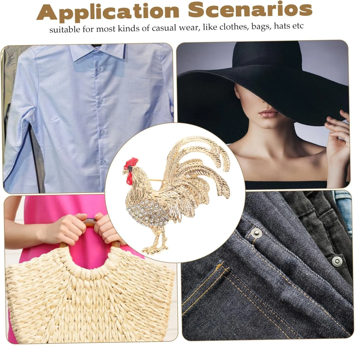 Chicken Brooch Lapel Pin Rooster Ornament Rhinestone Brooch Pin Coat Brooch Women Shirt Brooch Pins