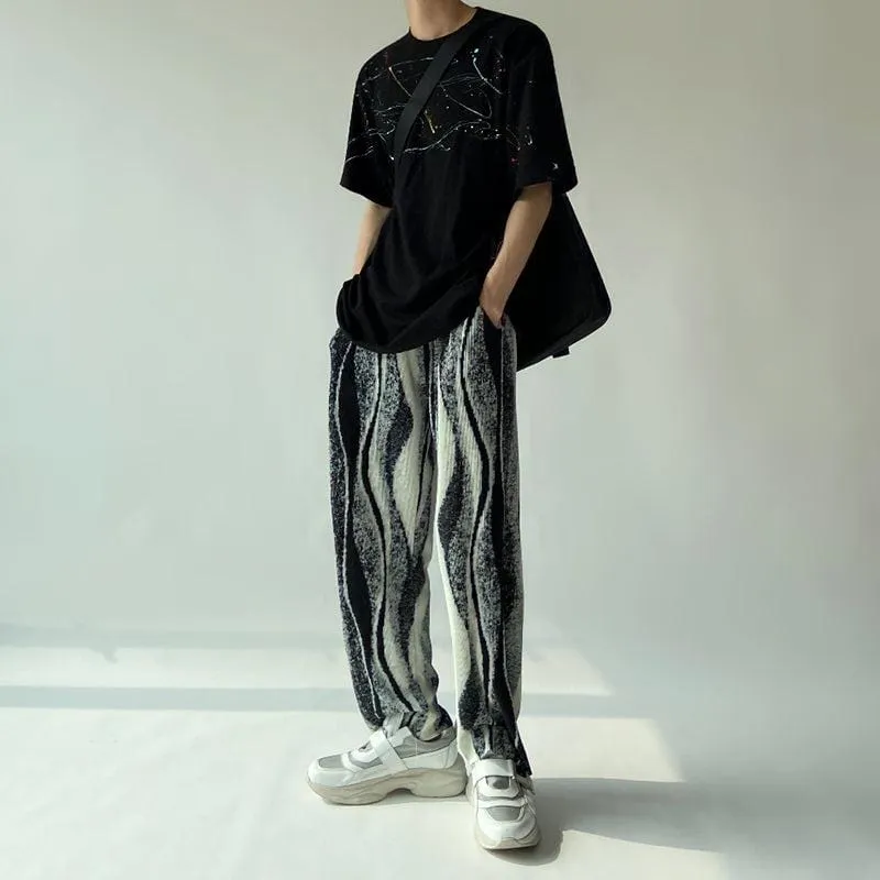 Chicmy-Korean style, Korean men's outfit, minimalist style, street fashion No. 1751 THIN PLEATED WIDE PANTS