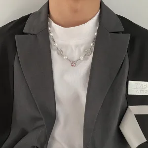 Chicmy-Korean style, Korean men's outfit, minimalist style, street fashionBUTTERFLY PEARL NECKLACE