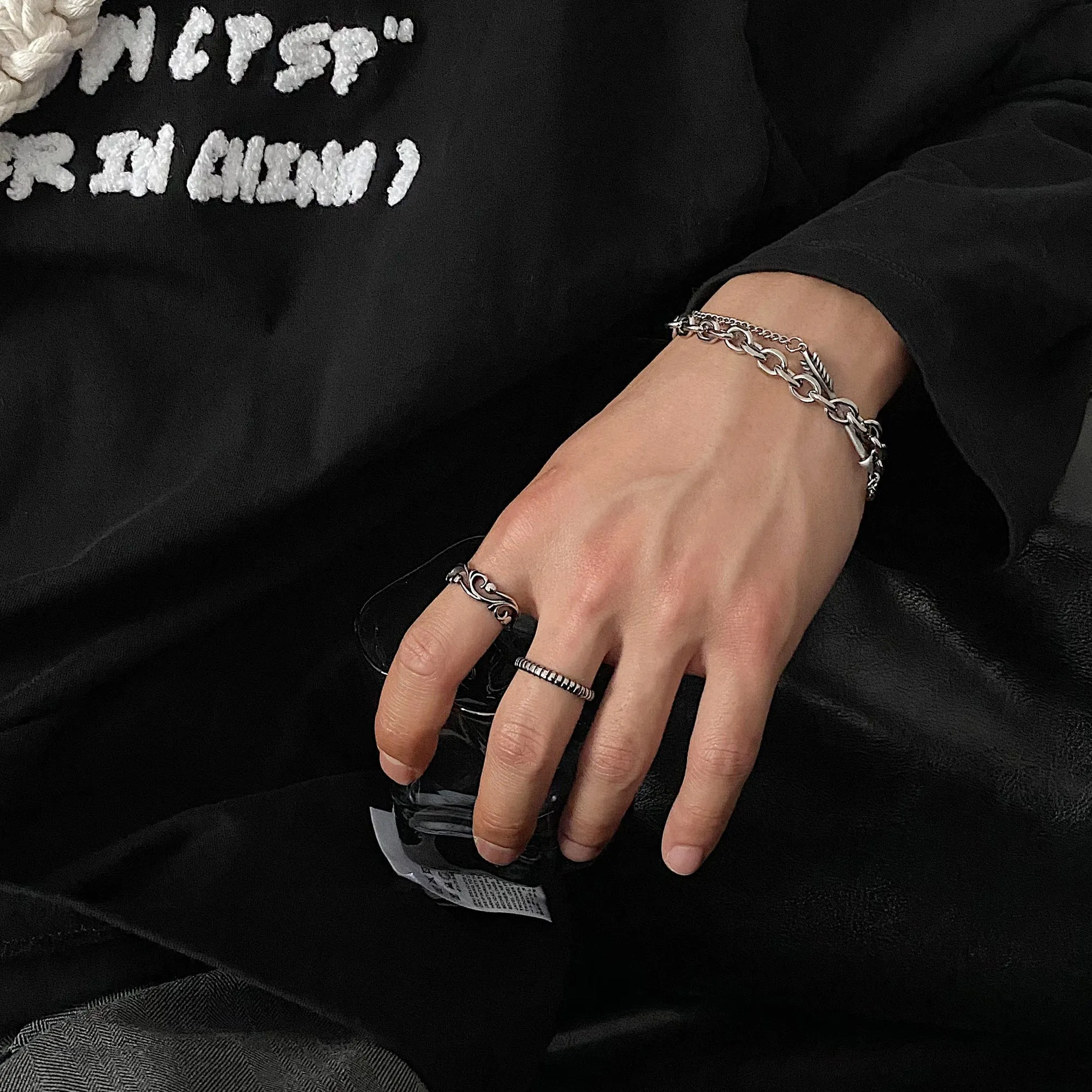 Chicmy-Korean style, Korean men's outfit, minimalist style, street fashionPATTERNED OPEN RING
