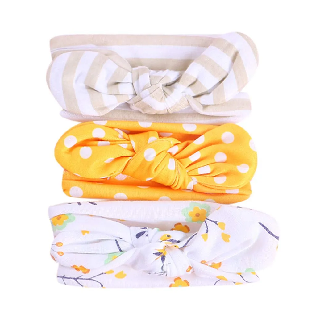 Children Elastic Headbands Accessories Hairband Bowknot Floral Headband Elastic Baby Girls Kids 3Pcs (Yellow, One Size)